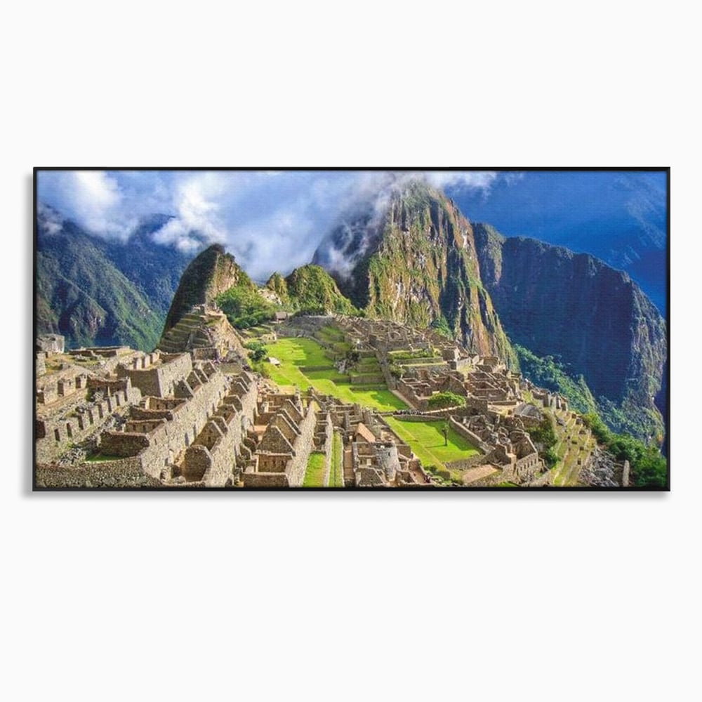 Tablou canvas cu tablou canvas cu cetatea machu picchu, in rama de aluminiu negru